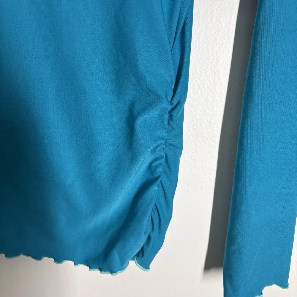 Coolibar Girls SZ M Blue Collared UPF 50+ Long Sleeve Rash Guard Shirt